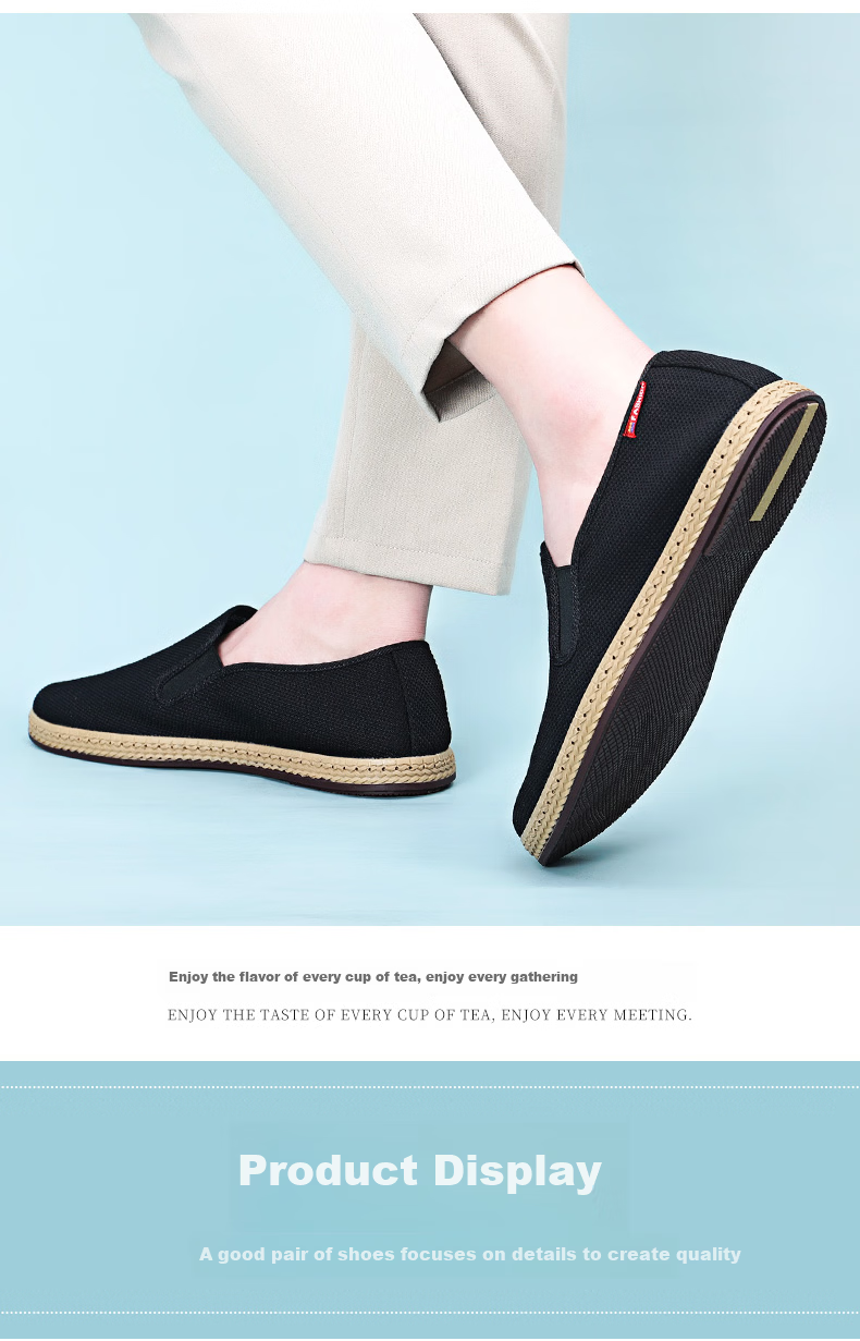 BUS HEYUAN Traditional Beijing Cloth Shoes for Men, Breathable Comfortable Middle-Aged And Elderly Dad Shoes 81X-9601 Black Size 40 14