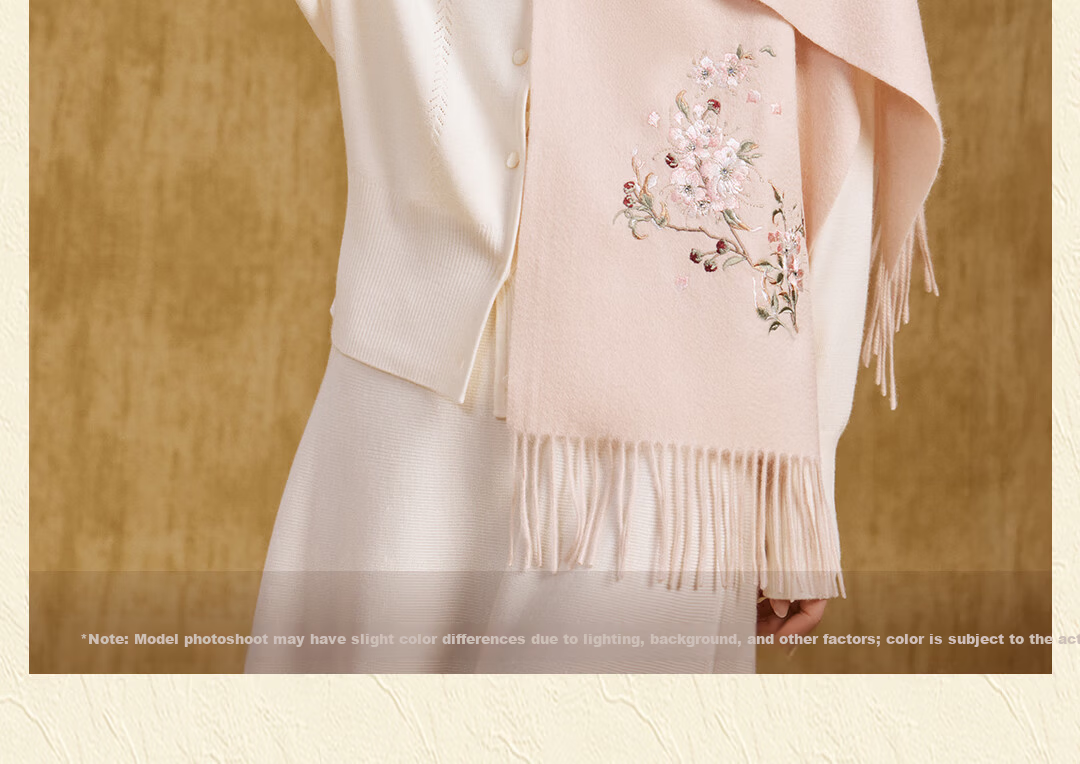 Shanghai Story 100% Wool Scarf Cherry Blossom Embroidery Women's Red Scarf Gift Box for Elders Mom Birthday Mother's Day Gift 22