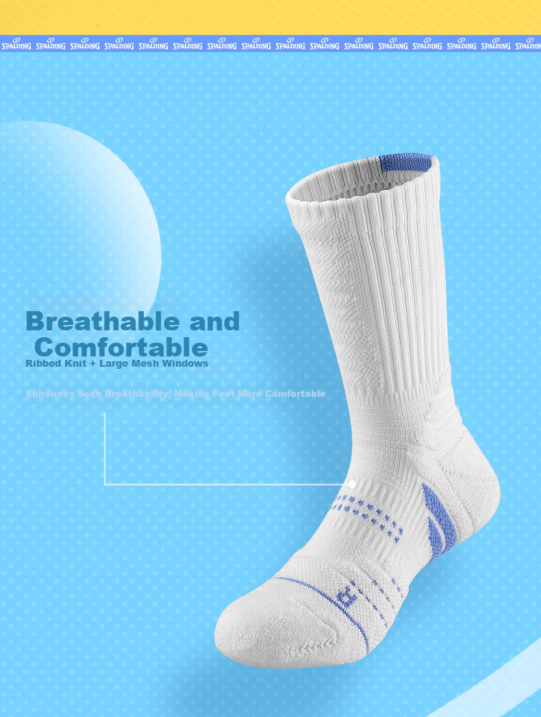 SPALDING Beam Pro Kids Basketball Socks Men's Youth Long Tube Professional Towel Bottom High Top Sports Socks Beige Blue Size S 3
