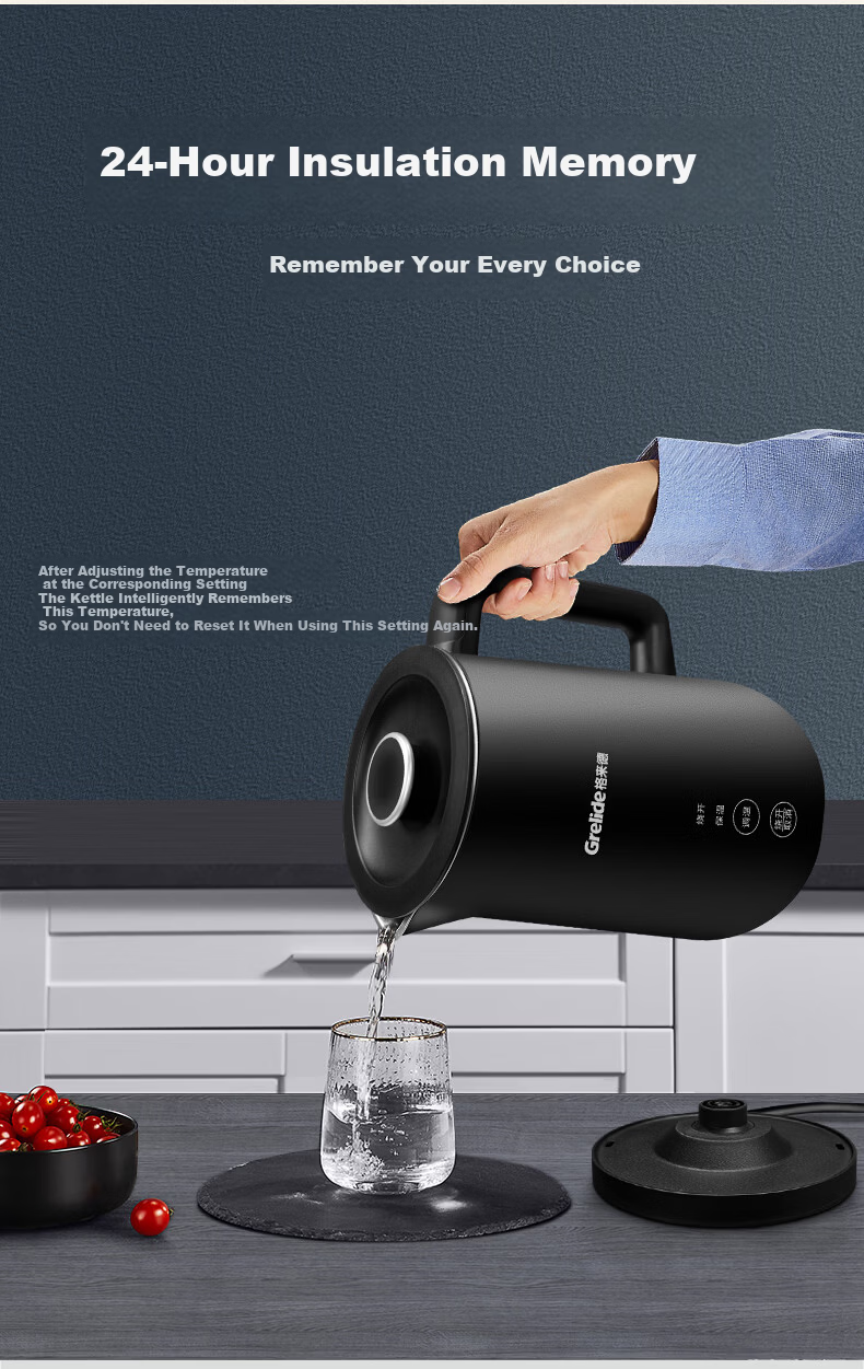 Grelide 316L Stainless Steel Electric Kettle, Insulated Temperature Control Electric Water Boiler, Large Capacity Multi-Temperature Heating Kettle D2217E Black 2