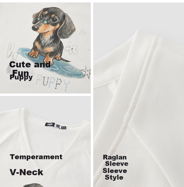 Semir Women's Summer Short Sleeve Cropped Raglan Sleeve Slim Fit V-Neck Puppy Print Pullover T-Shirt 2026 109326100018 5
