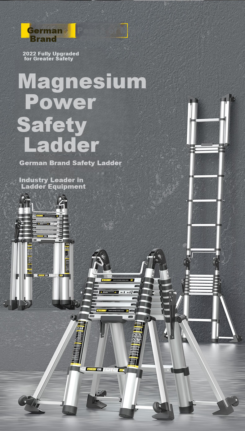 Midoli Telescopic Ladder Multi-Functional Household Folding Ladder Thickened Aluminum Alloy Adjustable Engineering Ladder Eight-Leg A-Frame Ladder 5.5m 2