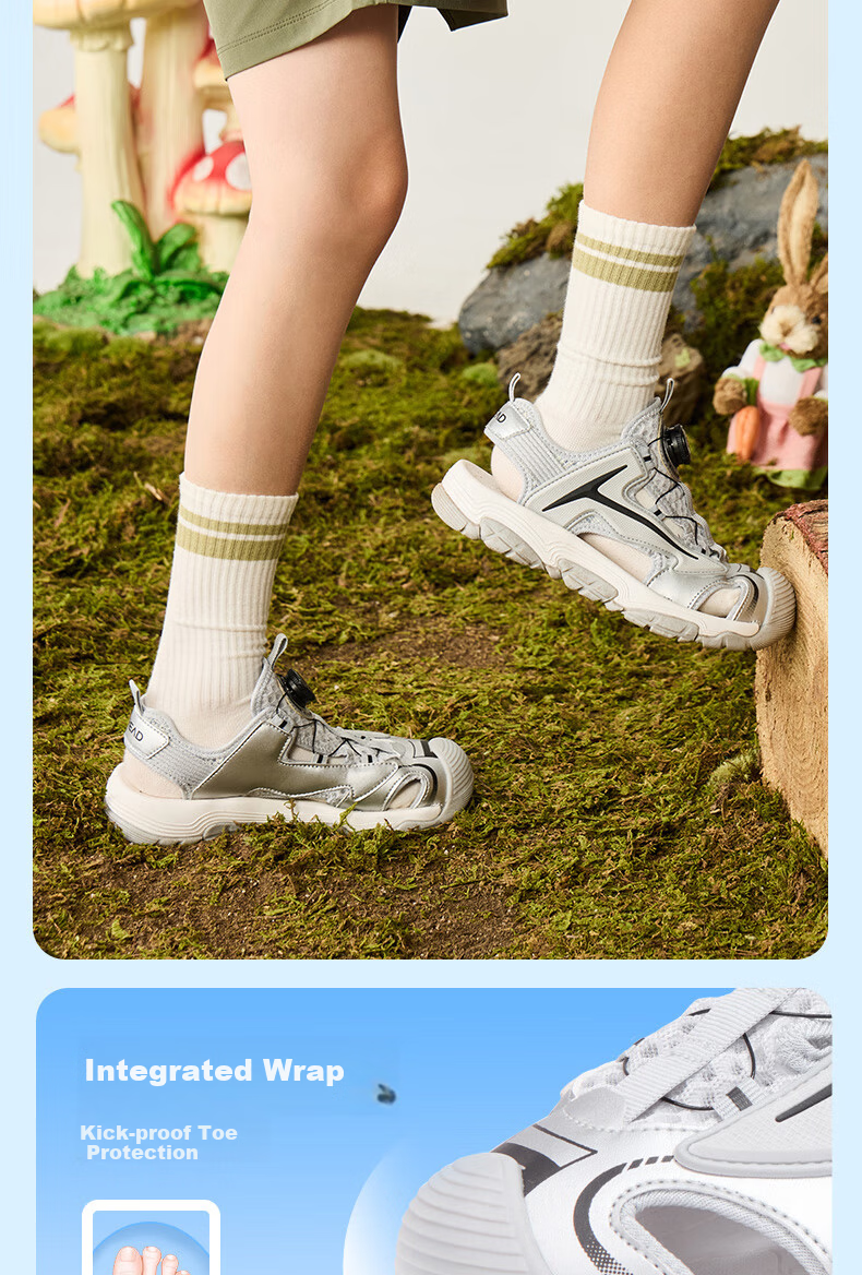 TOREAD Kids Sandals Boys Girls Summer Non-slip Closed-toe Beach Shoes Light Khaki White Size 33 5