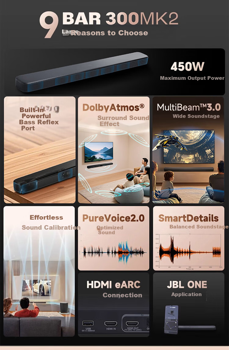 JBL Soundbar BAR 1000MK2 Speaker, TV Soundbar, 7.1.4 Dolby Atmos Home Theater Soundbar, Bluetooth Subwoofer, Smart Speaker for Home Use 2