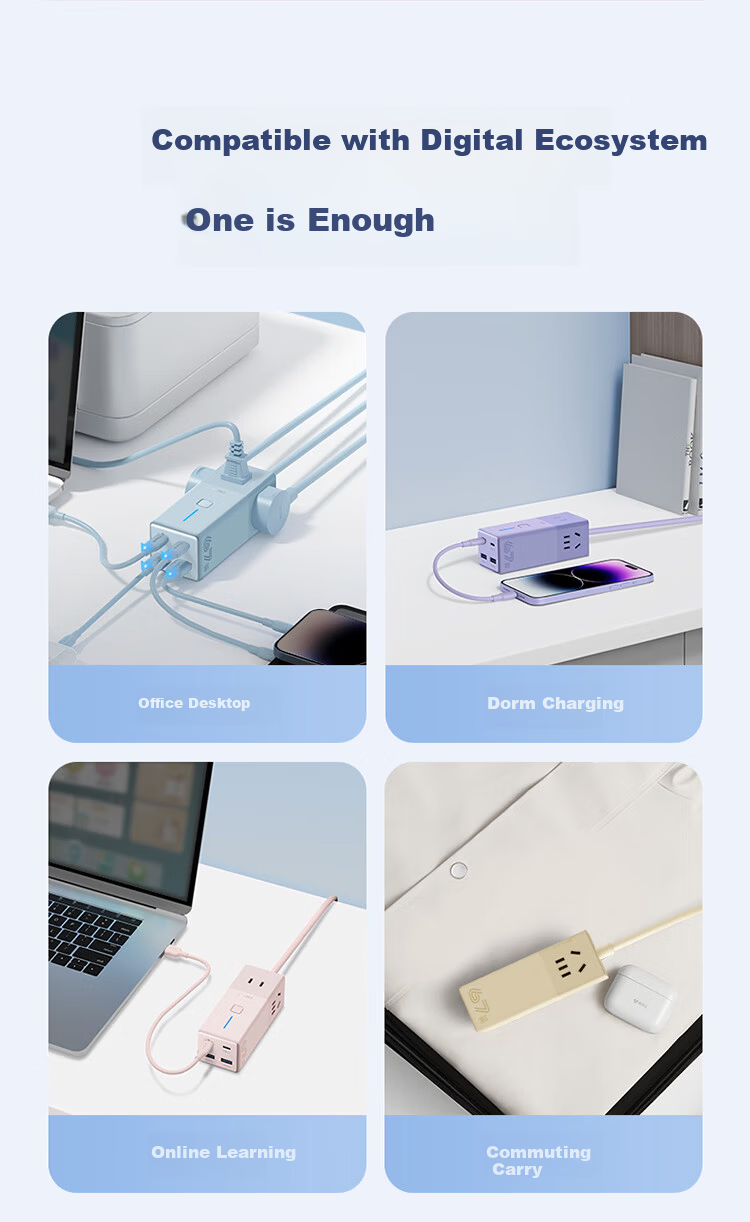 BULL Gallium Nitride 67W Apple Fast Charging Laptop Socket/desktop Charging Station/USB Split Power Strip, 3C Certified, 2C2A + 3-Prong Purple Master Control 15