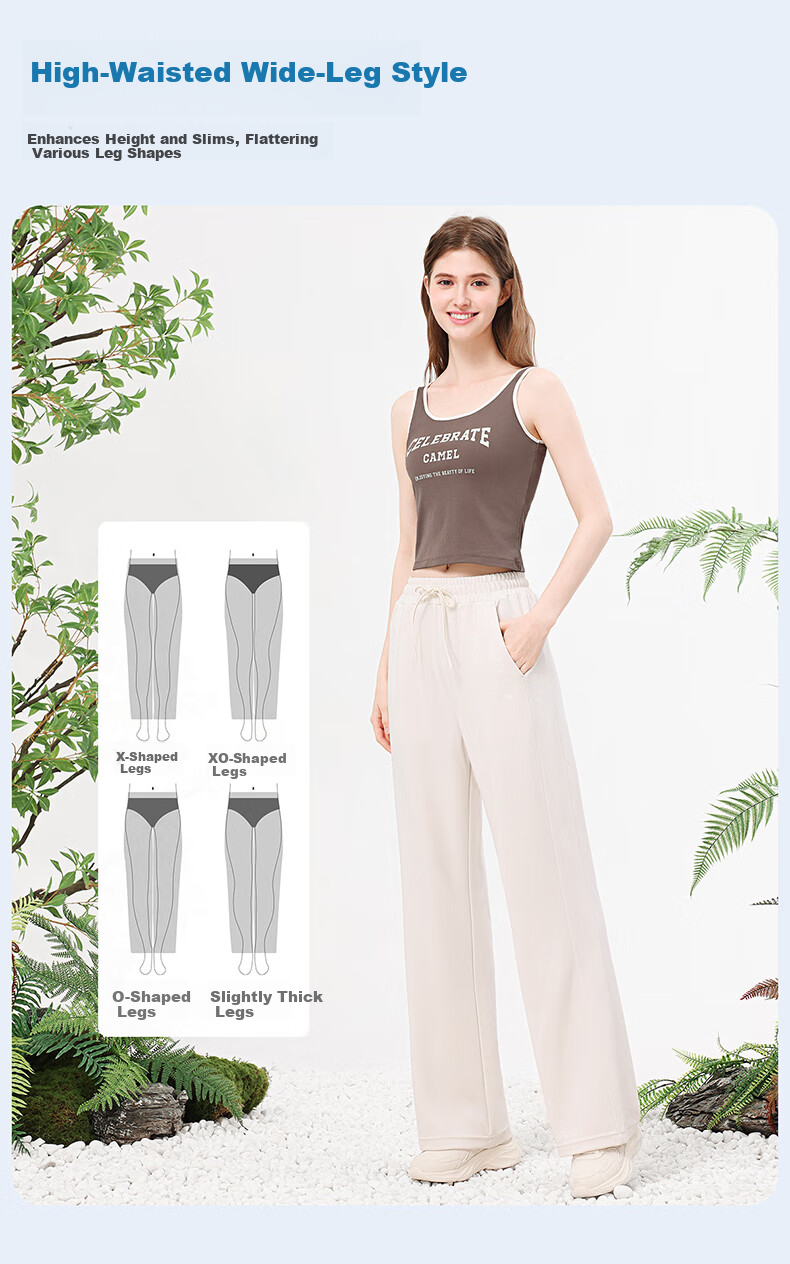 CAMEL Straight-Leg Knit Women's Pants Stretch Casual Sun-Protective Sports Trousers Y25BA0L6002 Phantom Black XXL 4
