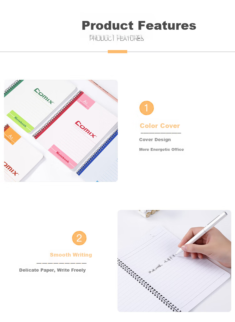 COMIX A5 80-Sheet Spiral Softcover Notebook Diary Journal Student Homework Planner Office Supplies 6-Pack C4515 2