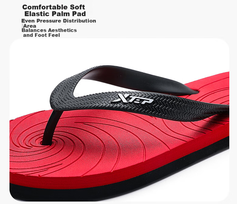 XTEP Men's Sports Flip Flops Summer Beach Shoes Soft Sole Thong Sandals A065 Black Red Size 39 10