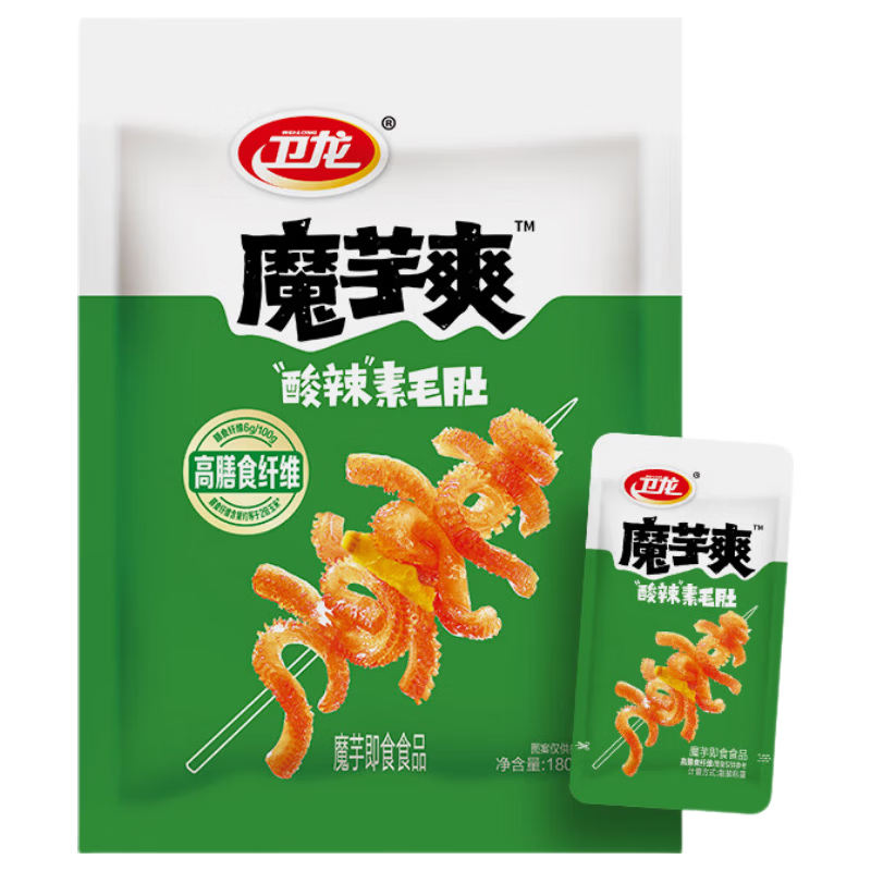 卫龙 魔芋爽 辣条 酸辣味素毛肚 180g/袋 休闲小零食 约12小包
