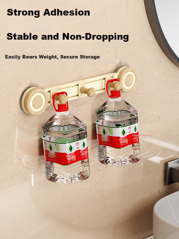 Zhongbaotang Suction Cup Double Hook No-Drill Wall Hook Bathroom Kitchen High-Grade Wood Grain Suction Cup Double Hook 1 Piece 2