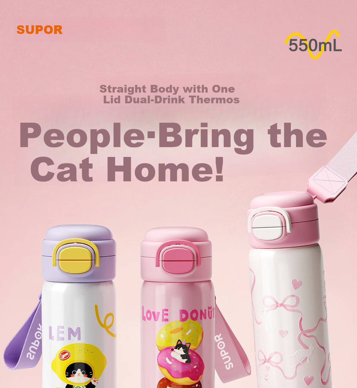 SUPOR Children's Insulated Bottle 316L Stainless Steel Student High-Value Large Capacity Straw Water Cup for Boys and Girls 1