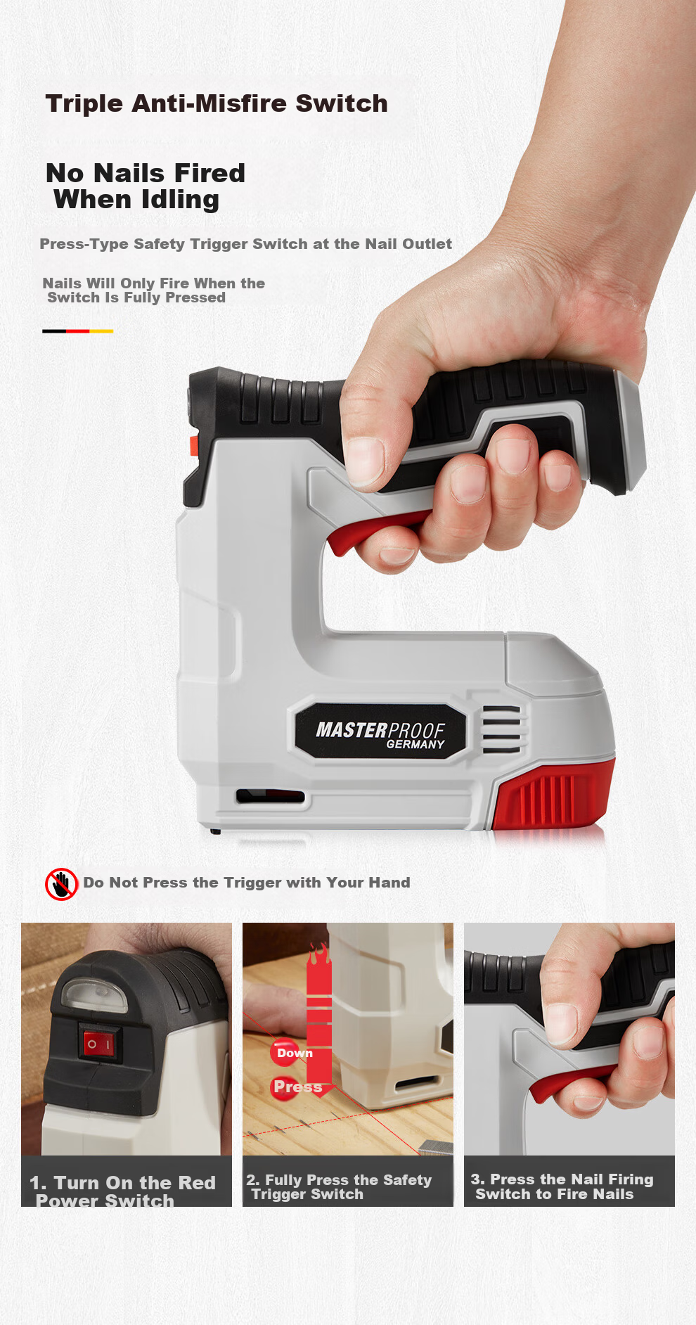 MASTERPROOF Electric Nail Gun Dual-Use Electric Woodworking Nailer Frame Sofa Nail Remover Kit with 6000 Nails 8