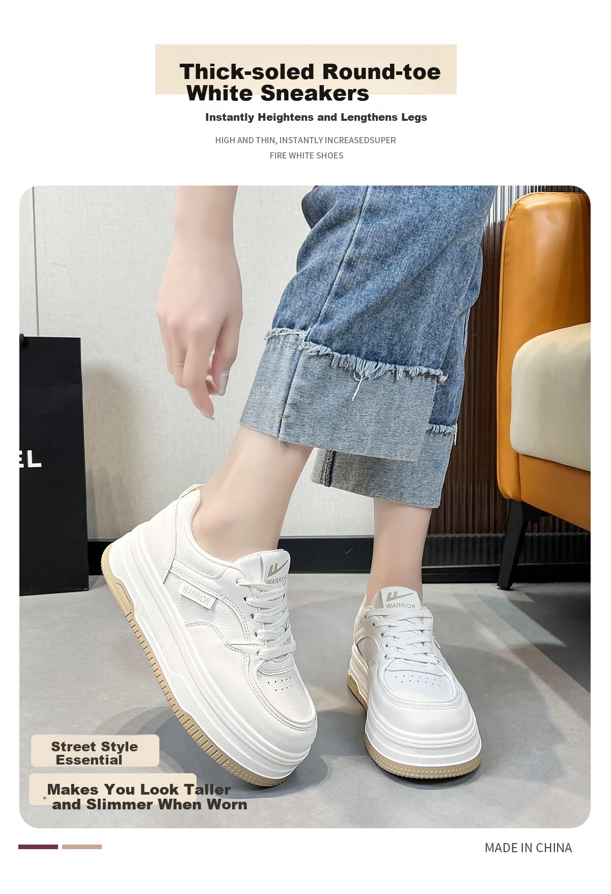 Warrior Women's Summer Breathable Mesh White Sneakers Thick Sole Height Increasing Casual Skate Shoes Beige Brown (Mesh) Size 36 5