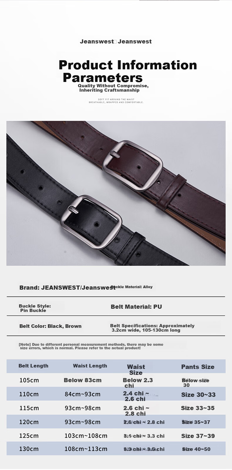 JEANSWEST Unisex Pin Buckle Leather Belt Men Korean Style Simple Durable Trendy Versatile Jeans Waist Belt 2
