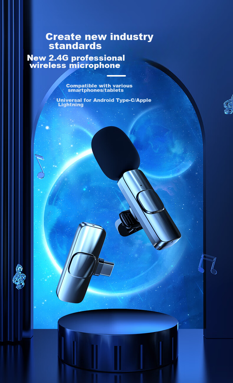 Haomuren Wireless Lavalier Microphone, Outdoor Short Video Douyin Vlog Lip-Sync Mobile-Specific Bluetooth Noise-Cancelling Recording Microphone, Live Streaming Dual-Channel 1