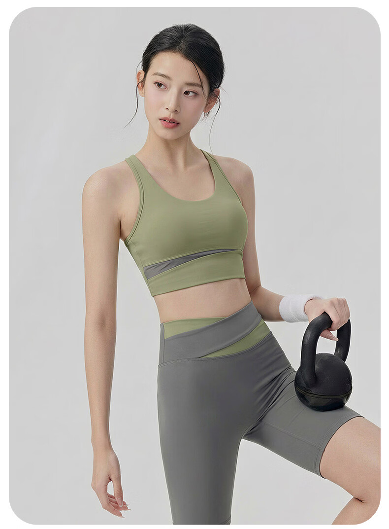 Seven Color Spun Women's Sports Set Yoga Running Cycling Pilates Fitness Breathable Built-in Cup Colorblock Tank Top and Biker Shorts 22