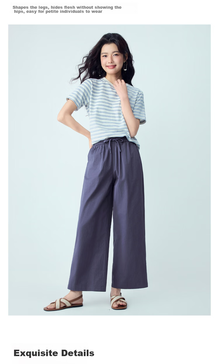 Giordano Women's Pants 2026 Summer New Pure Cotton Pleated Drawstring Elastic Waist Cropped Casual Pants 13426304 6