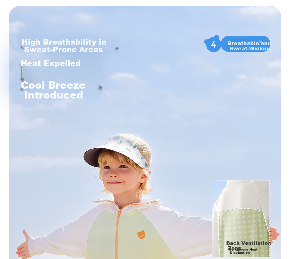 Betis Kids Sunscreen Jacket 3-4 Years Summer Coat Cape Boys Girls Cooling Breathable Sun Protection Hooded Jacket 22