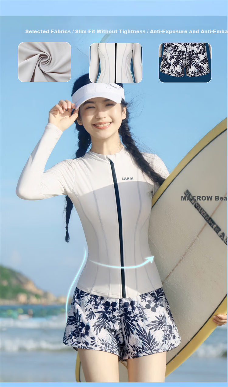 Sanqi Two-Piece Women's Long Sleeve Conservative Swimwear Plus Size Sporty Tummy Control Slimming Hot Spring Swimsuit XL 12