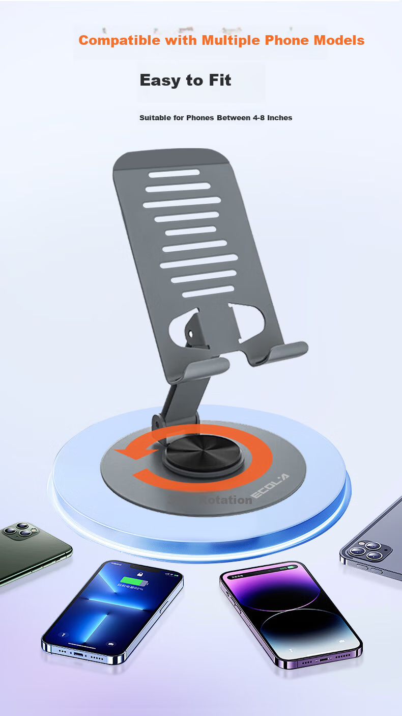 ECOLA All-Metal Multifunctional 360° Rotatable Portable Folding Phone Holder B22GY Deep Space Gray 5