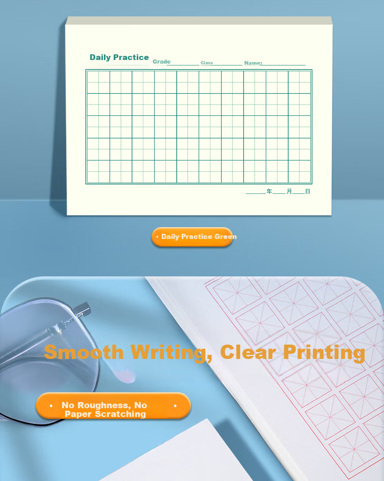 Dr. Dory A6 Grid Paper Daily 30 Characters Red Grid Hard Pen Calligraphy Practice Notebook Chinese Language Exercise Paper Fountain Pen Special Thick Grid Paper 5-Pack 5