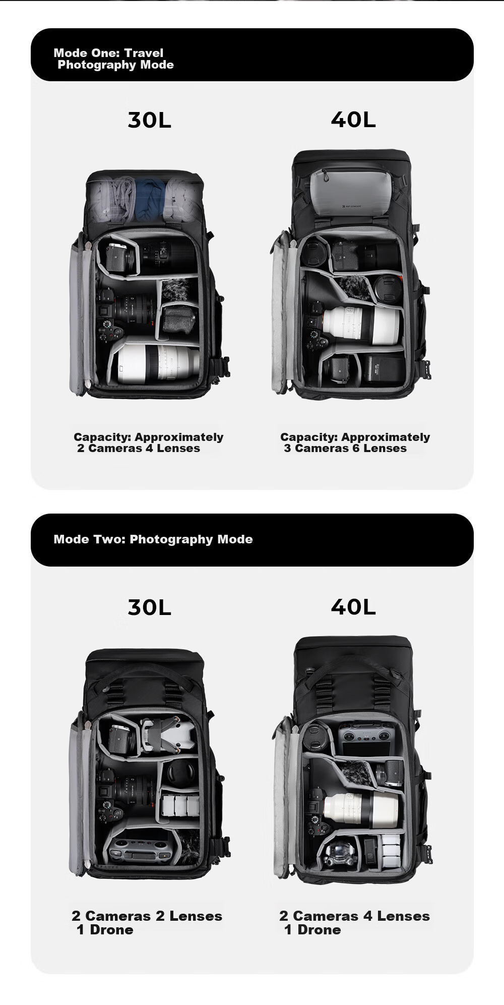 K&F CONCEPT Exploration Series Outdoor Hiking Photography Backpack Professional Carrying System Large Capacity 40L Travel Outdoor Hiking Multifunctional Camera Bag 15