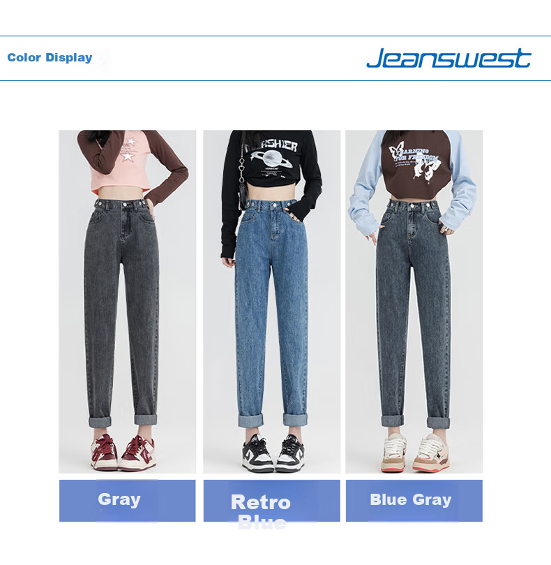 Jeanswest Women's Vintage Blue High-Waist Slim Straight Leg Jeans XS Autumn Casual 3
