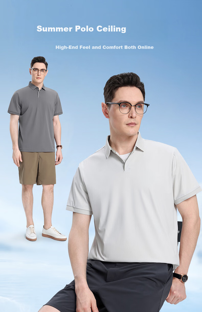 ROMON 7A Antibacterial Ice Silk Polo Shirt Men's Short Sleeve Cooling Summer Quick-Dry T-Shirt 232 3