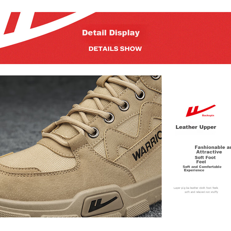 Warrior Men's Fleece-Lined Warm Martin Boots Casual Shoes Men's 0544 Khaki Fleece-Lined Size 42 5