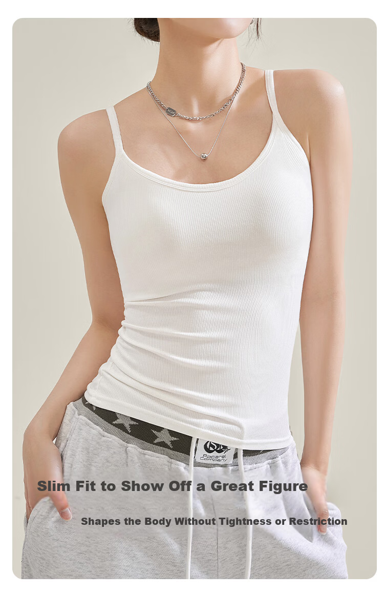 GUJIN 2-Pack Round Neck Camisole Tank Tops for Women Spring Summer Stretch Slim Fit Suit Innerwear Hy 2