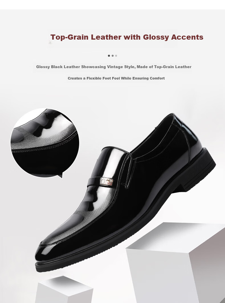 LAORENTOU Men's Leather Business Dress Shoes Spring Autumn Slip-On Patent Leather Daily Shoes 130361 Black Size 43 6