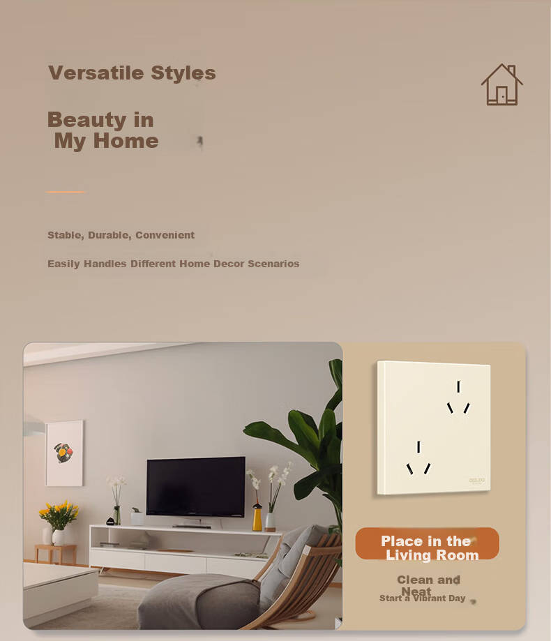 DELIXI Matte Skin-Friendly Large Panel 86 Type Universal Three-Hole 10A and 16A Socket CD100 Goose Down Yellow 8