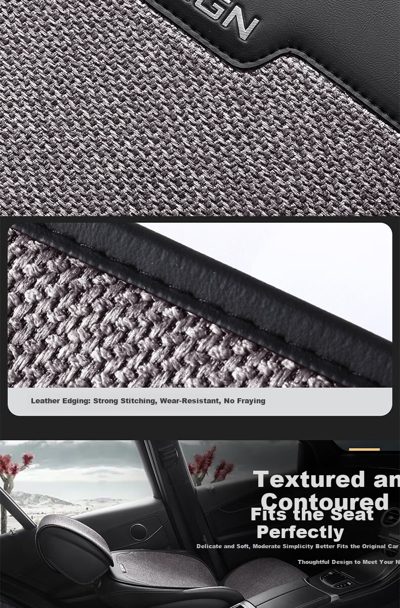 Jiabalan Car Seat Cushion Linen Semi-Enclosed Four-Season Universal Ventilated Breathable Comfortable Seat Cover Cushion 15