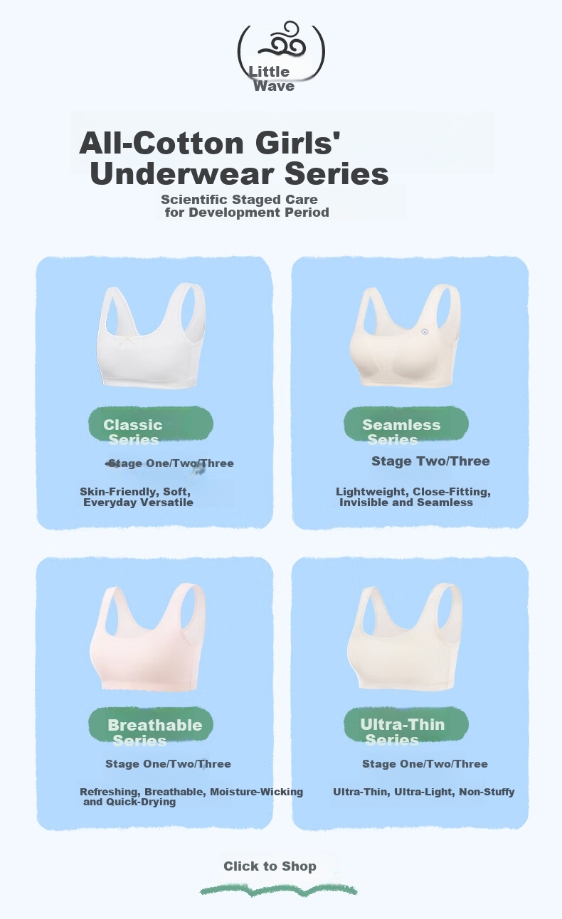 PurCotton [Xiao Waolang] Girls' Underwear Bra, Puberty Breathable Children's Underwear, Ages 6-12, Early Development, Self-Operated 2
