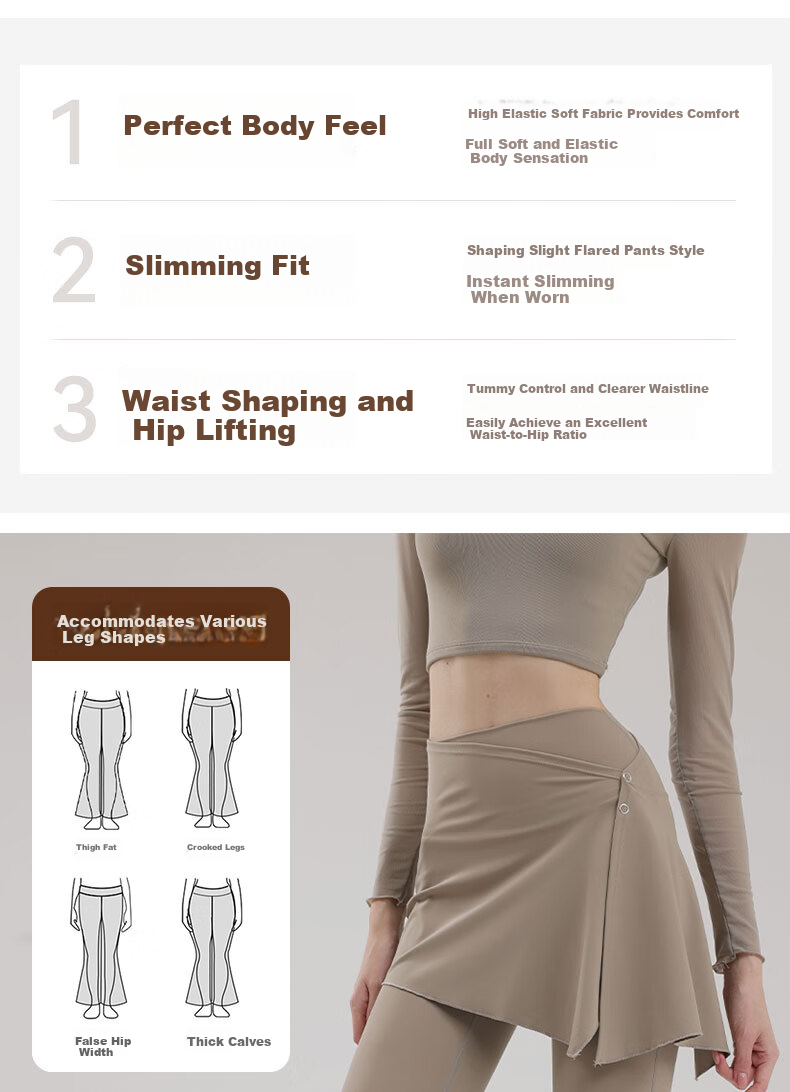 XUEXIMAN Two-Piece Set, Skirt And Yoga Pants for Women, Spring And Autumn New Style, Butt-Lifting Pilates Training Sports, Slightly Flared Wide-Leg Fitness Pants 5