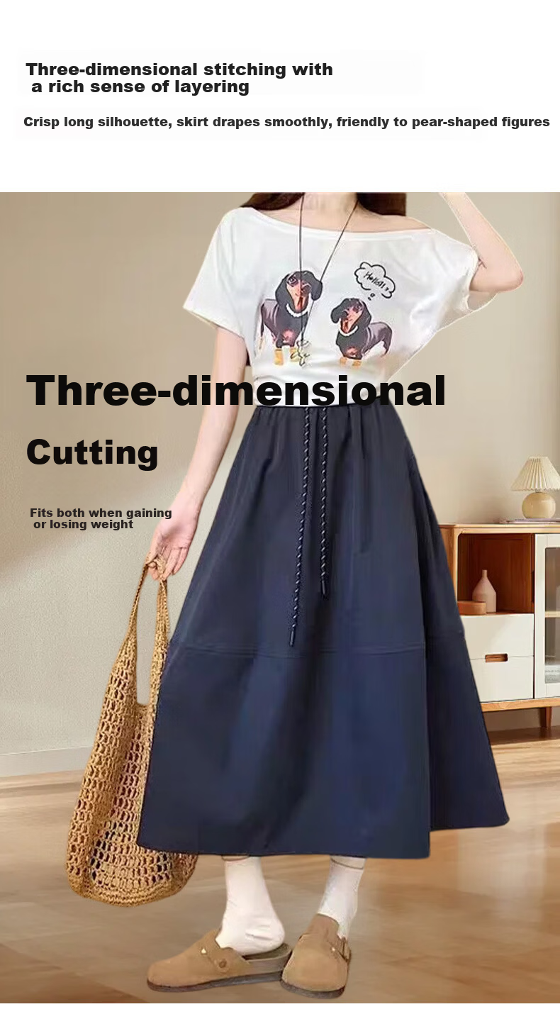 Xueqiman Vintage Simple Workwear High-Waist Slimming Quick-Dry A-Line Mid-Length Skirt for Women 2026 Spring Summer New Arrival 3
