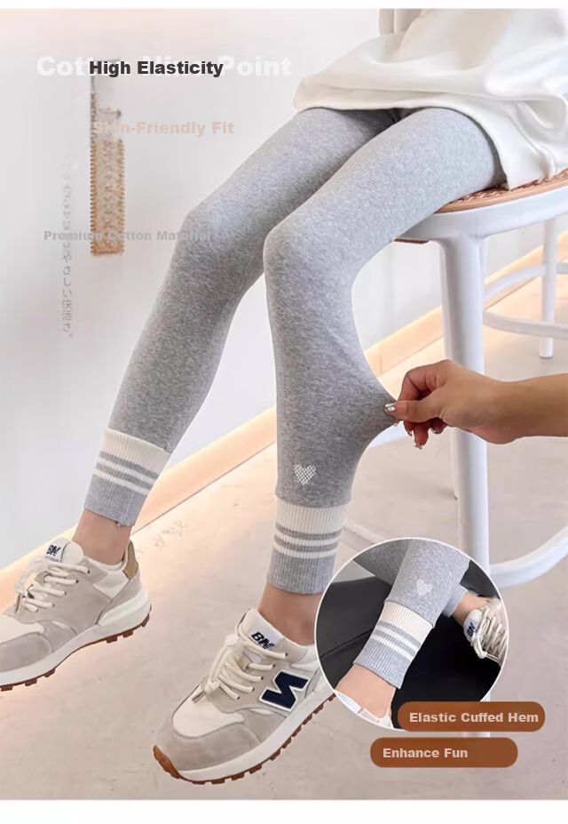 XUEXIMAN Kids Cotton Ribbed Thermal Leggings for Girls Autumn Winter Thin Casual Warm Pants for Older Children 3