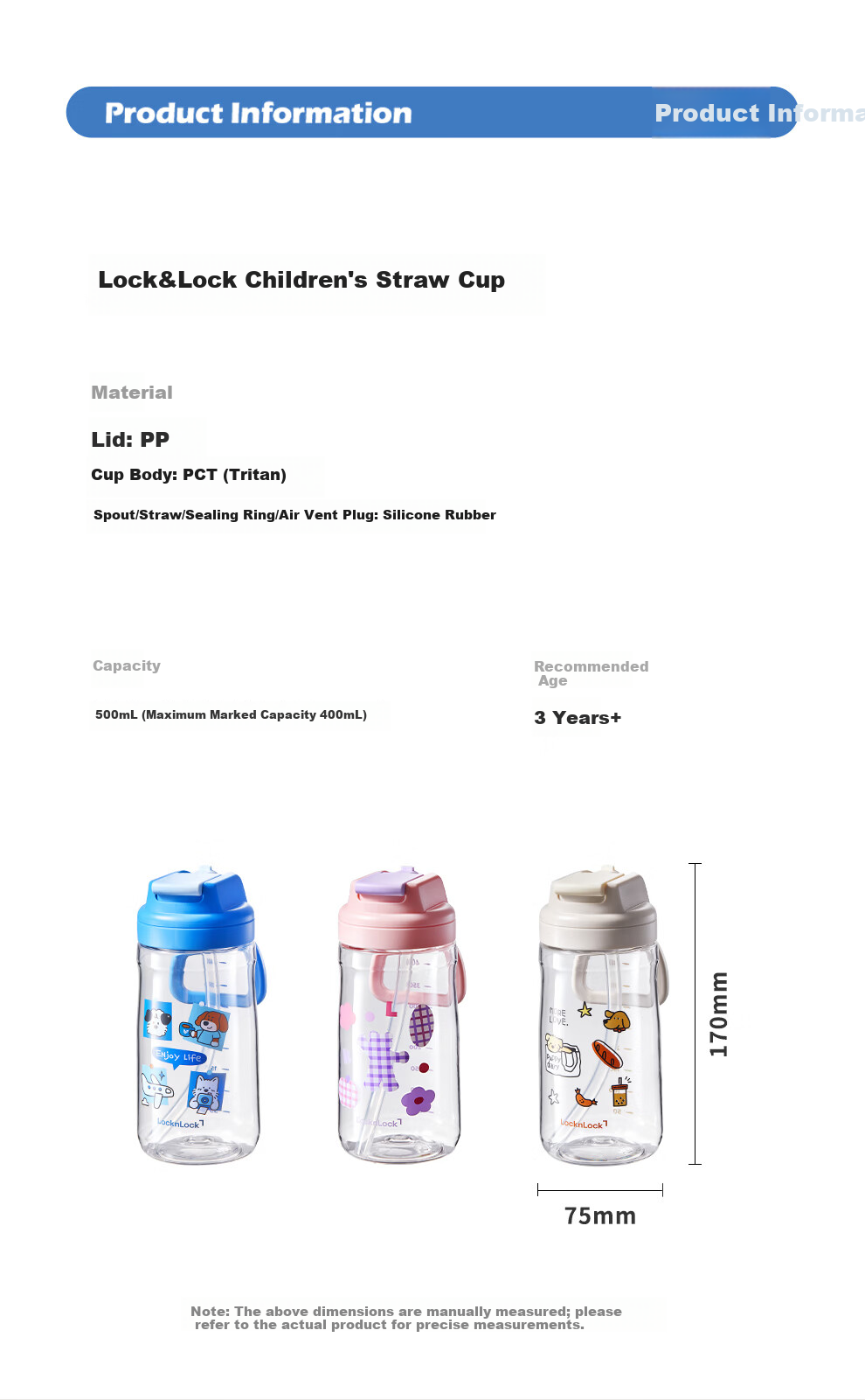 Lock&Lock Kids Water Bottle 6-12 Years Summer Straw Cup Student School Portable Tritan Bottle 13