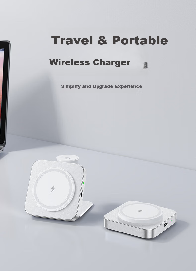 ESCASE Wireless Charger 2-in-1 Foldable Magsafe Magnetic 15W Fast Charging for Apple Watch and iPhone 16 Pro Max Huawei Mate 70 Pro Glacier Gray 1