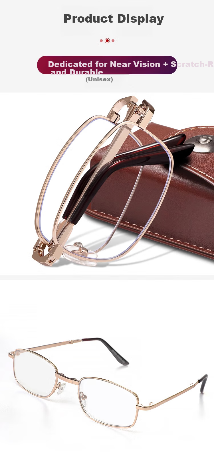 LESCA LUNETIER Premium Natural Crystal Reading Glasses Foldable Portable HD Presbyopia Glasses for Men and Women Authentic Back to School 10