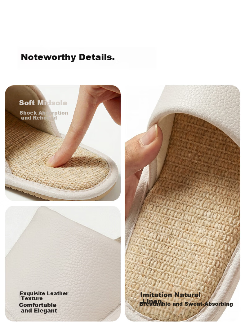 Puxi Four Seasons Linen Slippers Women Home Indoor Spring Autumn Cotton Linen Fabric Slippers Off-White Size 35-36 6