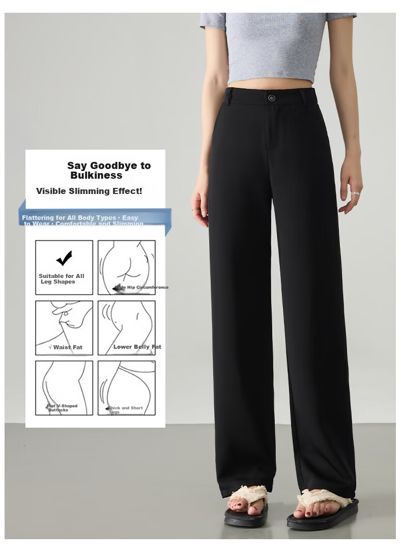 LangSha High Waist Straight Leg Suit Pants for Women Spring Summer Lightweight Draped Slim Wide Leg Casual Work Trousers 12