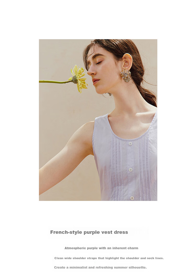 INMAN French Style Sleeveless Waist-Cinching Dress 2026 Summer New Slim Fit Purple Vest Dress Pink Purple L 3