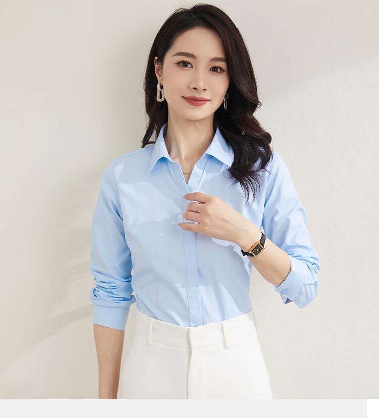 TUCANO Women's Bamboo Fiber Wrinkle-Resistant Non-Iron V-Neck Business Formal Long Sleeve Shirt White 4XL 15