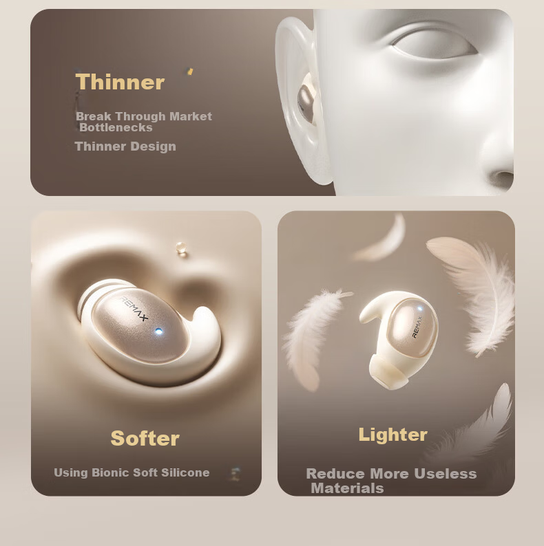 REMAX Sleep Bluetooth Earphones Ultra-thin Noise-isolating Earbuds Long Battery Life Compatible with Huawei Xiaomi Hidden ASMR Noise Reduction for Side Sleeping 6