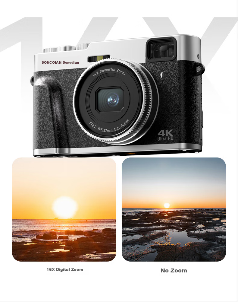 SONGDIAN Vlog Digital Camera, Retro Mirrorless Portable Camera, High-Definition Viewfinder, Student All-In Camera DC202 Official Standard Configuration with 16GB Memory 15