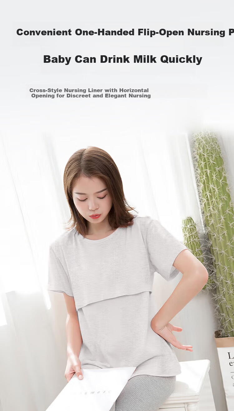 Aibaozi Maternity Nursing Top Breathable Short Sleeve with Side Opening for Breastfeeding XL M626 2
