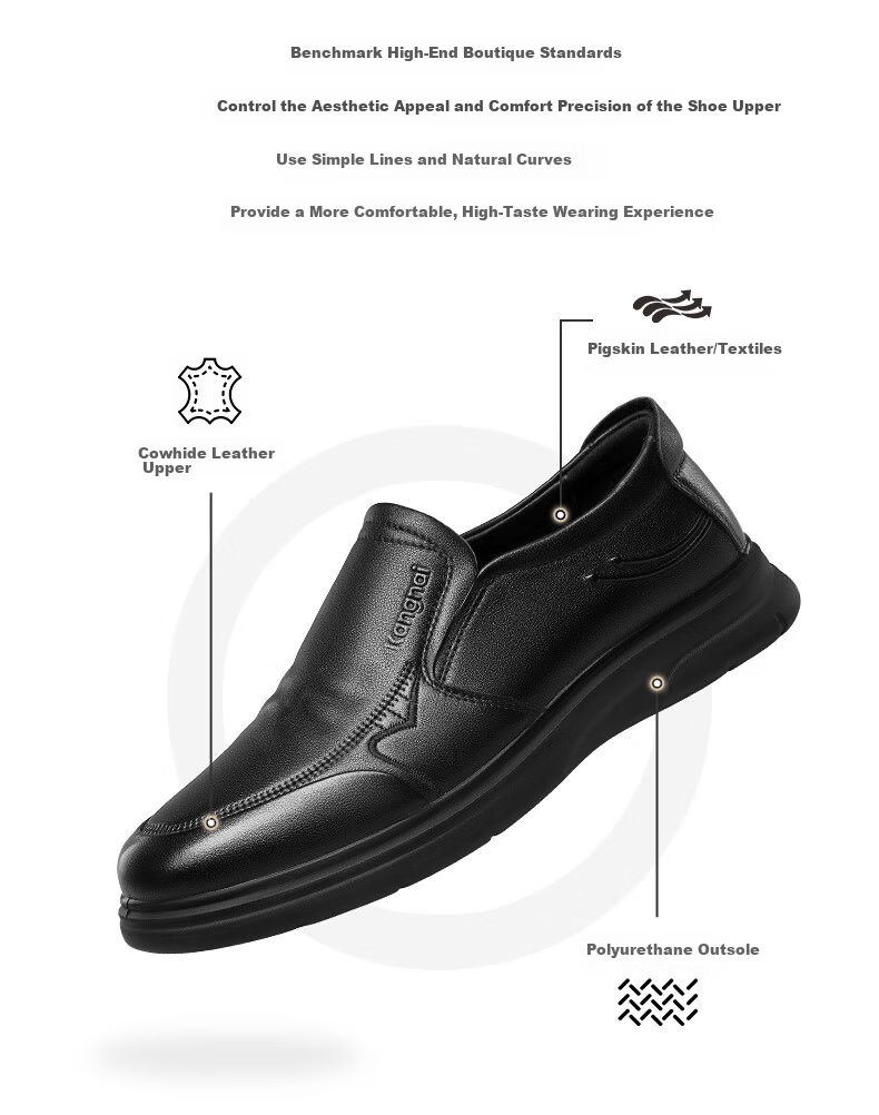 Connai Slip-On Business Casual Shoes Simple Comfortable Lazy Shoes Daily Men's Youth Round Toe Full Grain Leather Black 44 3