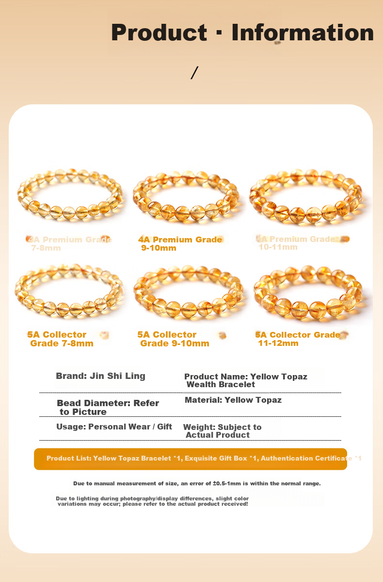Jinshiling Yellow Crystal Bracelet Unisex Citrine Crystal Beads Wealth and Luck Charm Birthday Gift 11