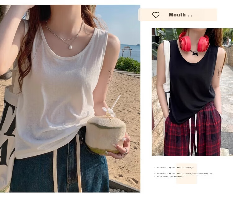 Langsha Women's Spring New Cotton Wide Strap Camisole Loose Sleeveless T-Shirt Top 6